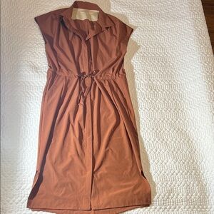 REI Cooperative Burnt-Orange Midi Shirt Dress with Tie Waist